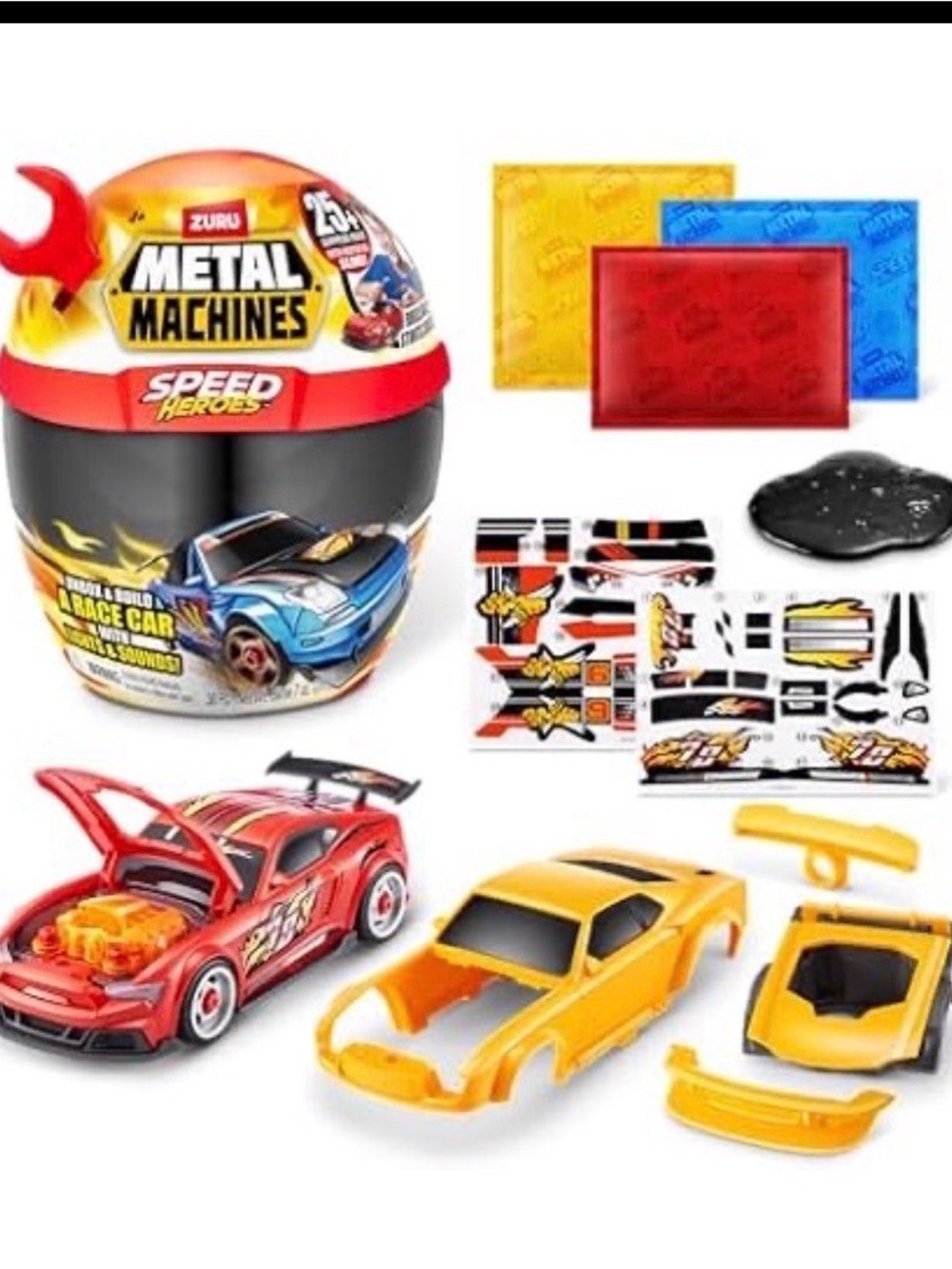 ZURU Metal Machines Speed Heroes Buildable Kids Car Set - Red & Yellow